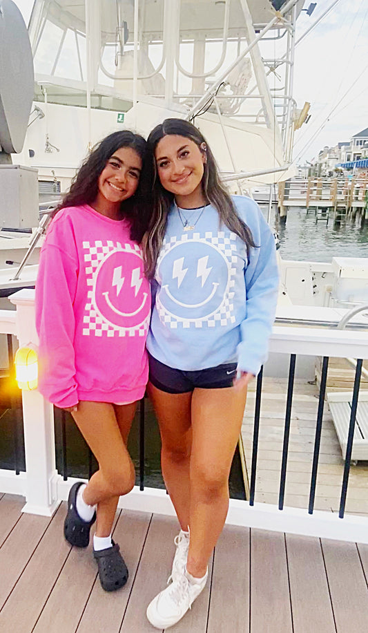 Puff Print Happy Face Crewneck Sweatshirt