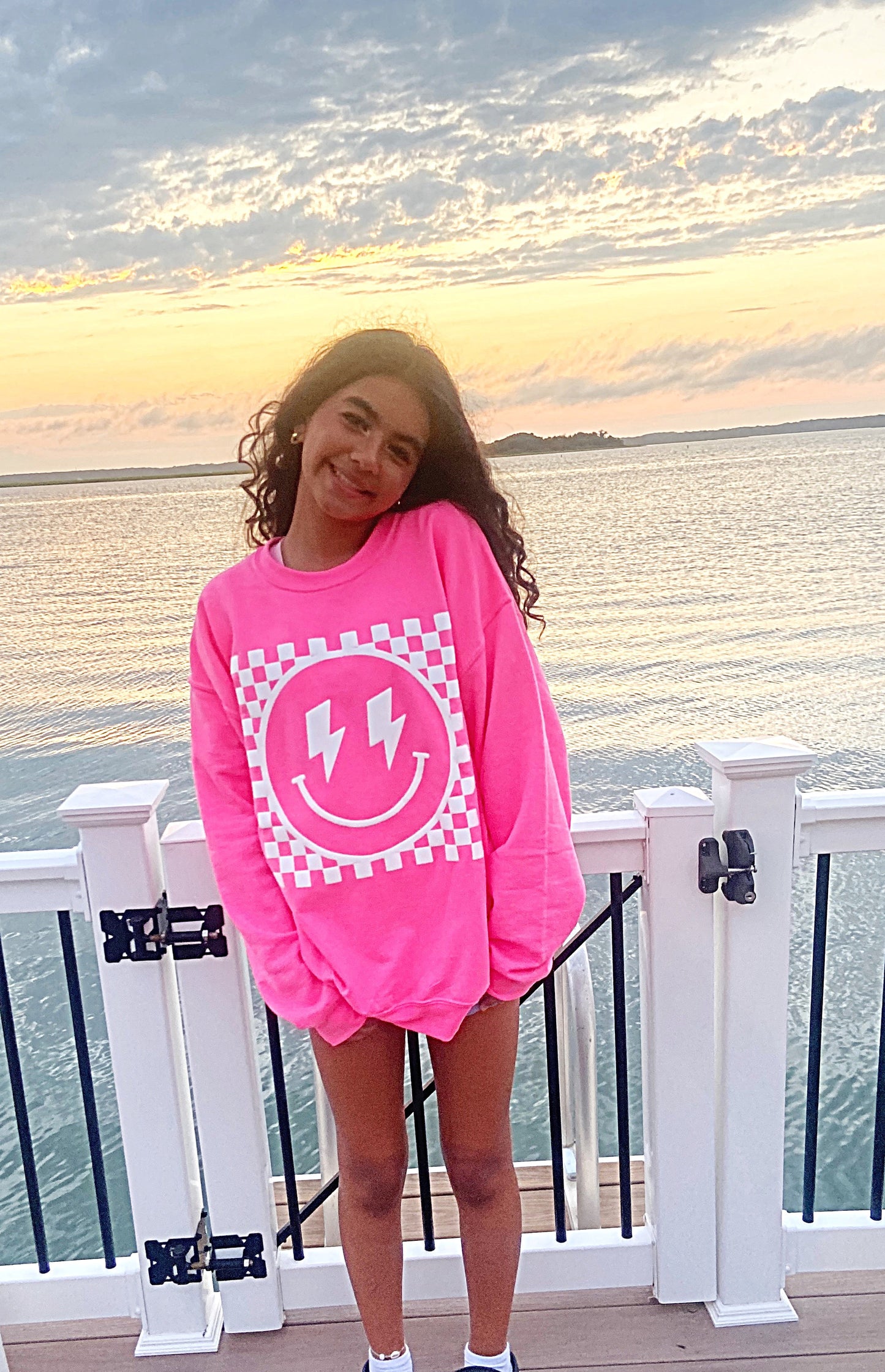 Puff Print Happy Face Crewneck Sweatshirt