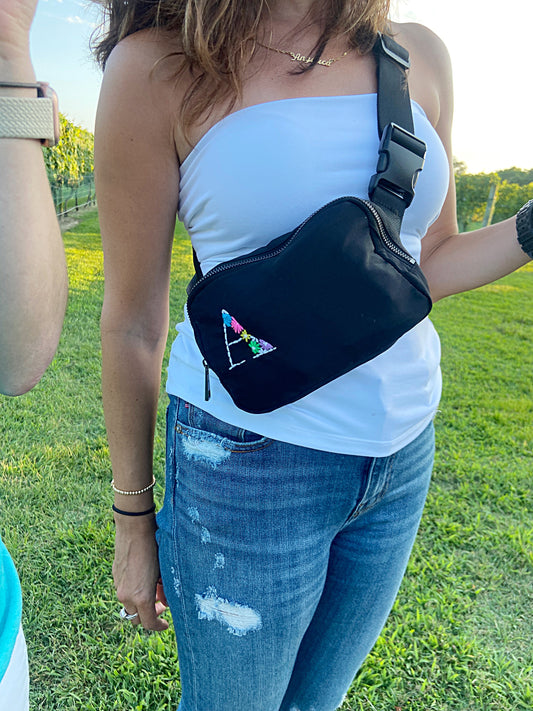 Hand Embroidered Custom Initial Cross-body Pouch