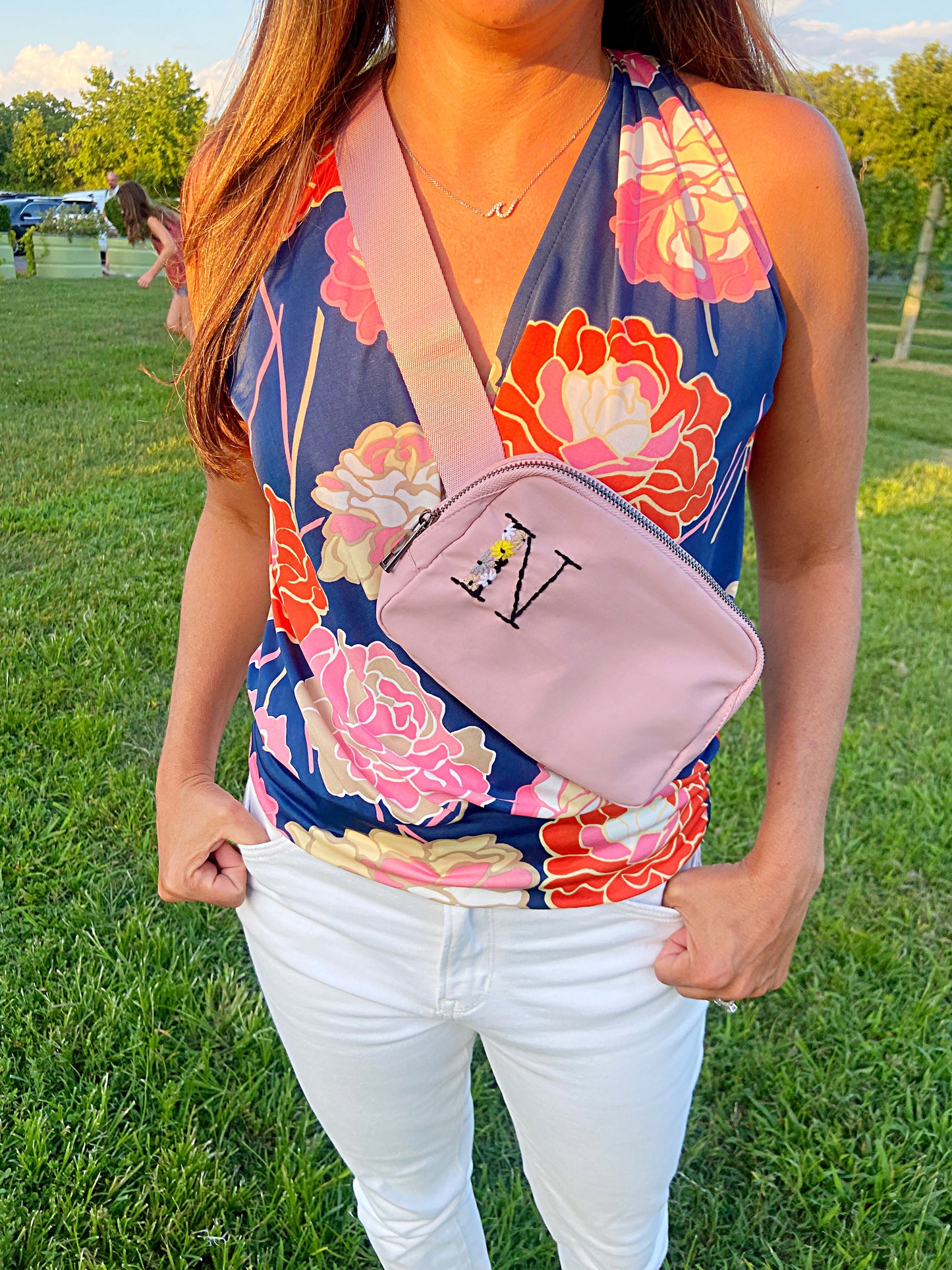 Hand Embroidered Custom Initial Cross-body Pouch