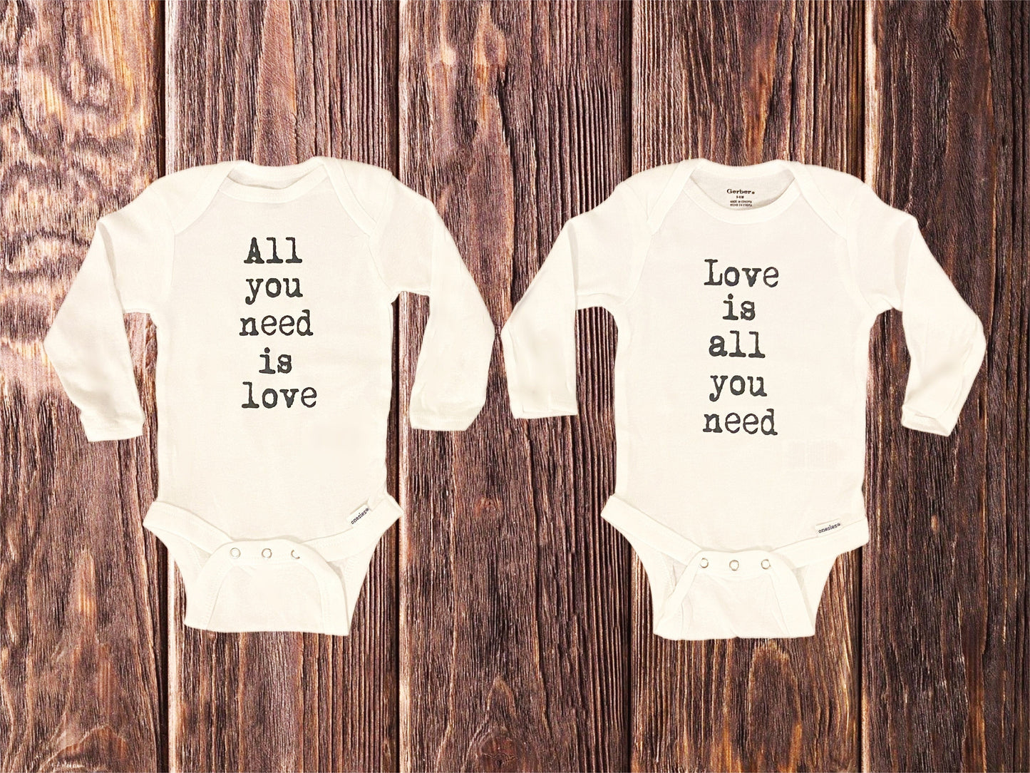 All You Need is Love, Love is All You Need Twins Baby Onesie Set, Beatles Lyrics Onesie