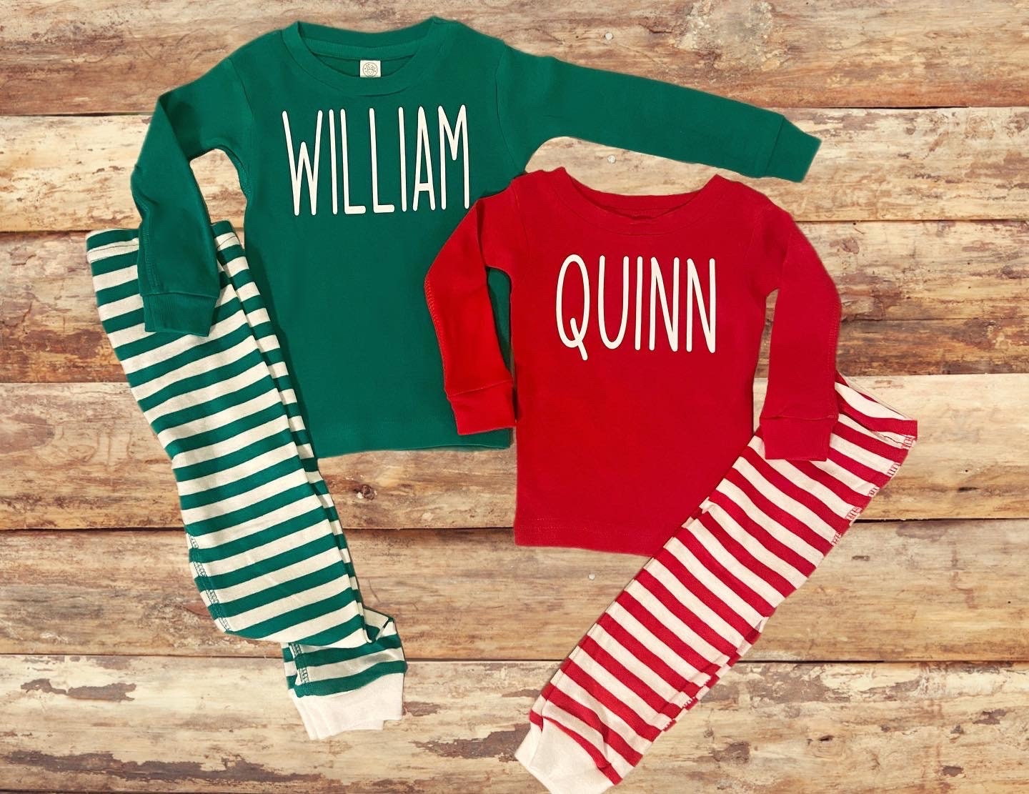 Personalized Christmas Matching Pajamas for kids, family, baby/toddler/big kid - Custom striped PJs