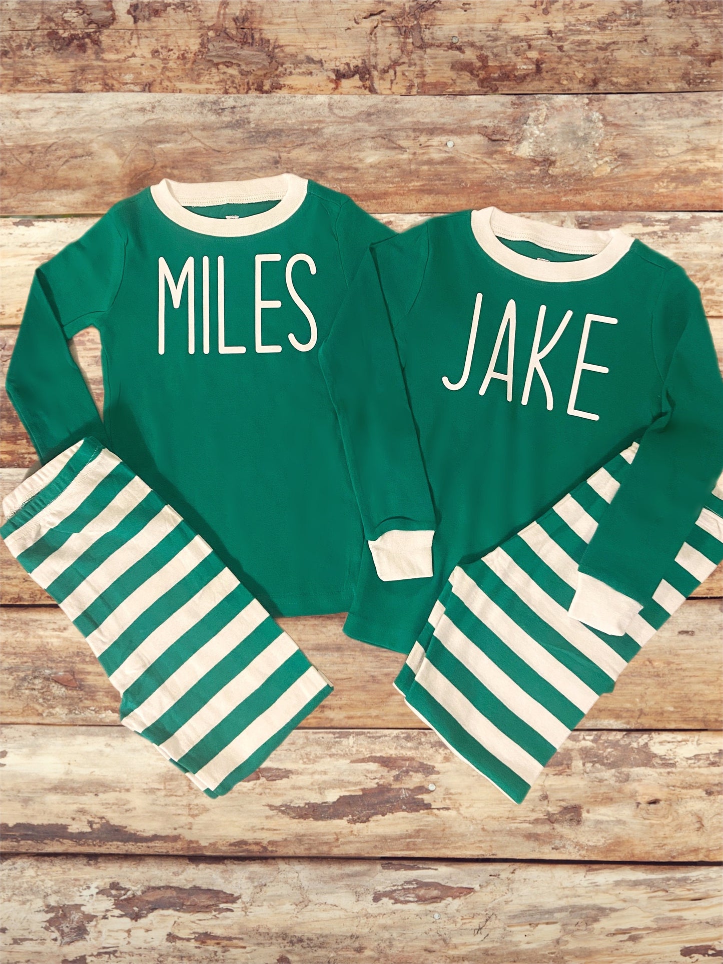 Personalized Christmas Matching Pajamas for kids, family, baby/toddler/big kid - Custom striped PJs