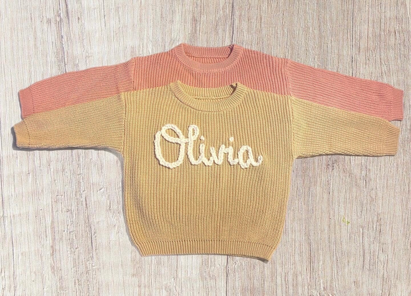 Custom Personalized Baby or Toddler Name Chunky Hand Embroidered Knit Sweater