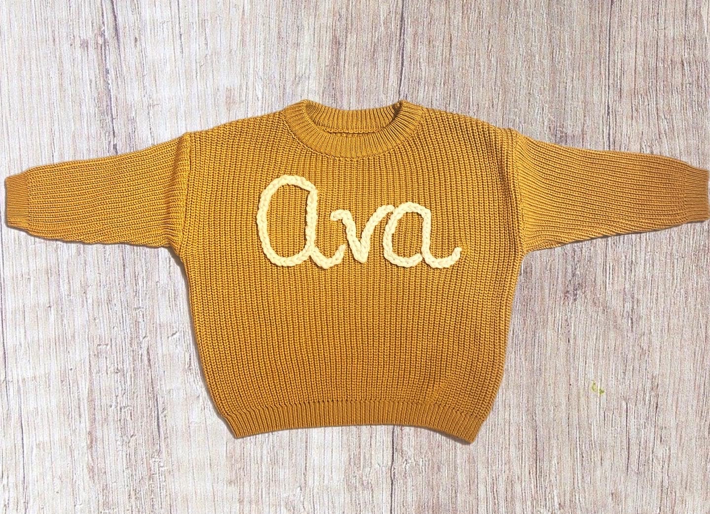 Custom Personalized Baby or Toddler Name Chunky Hand Embroidered Knit Sweater