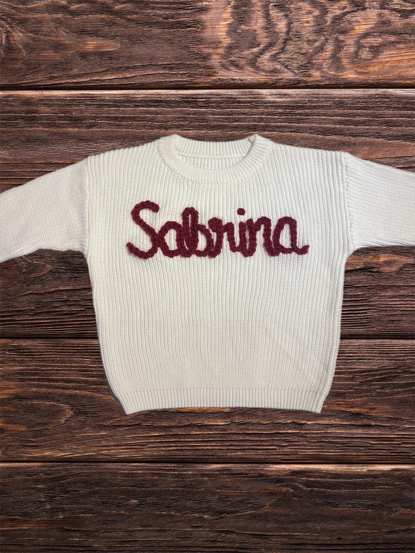 Custom Personalized Baby or Toddler Name Chunky Hand Embroidered Knit Sweater