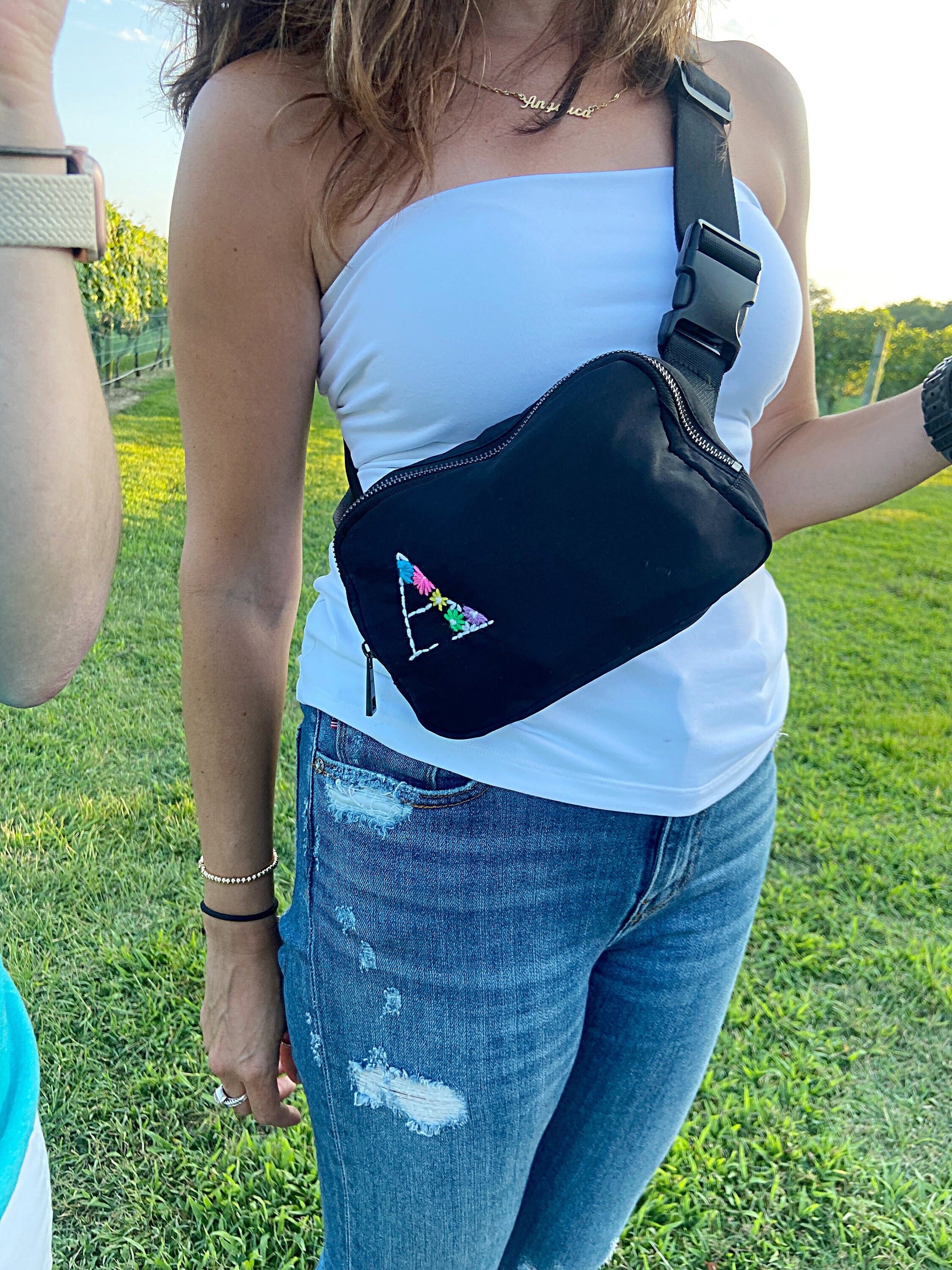 Hand Embroidered Initial Cross-body Bag